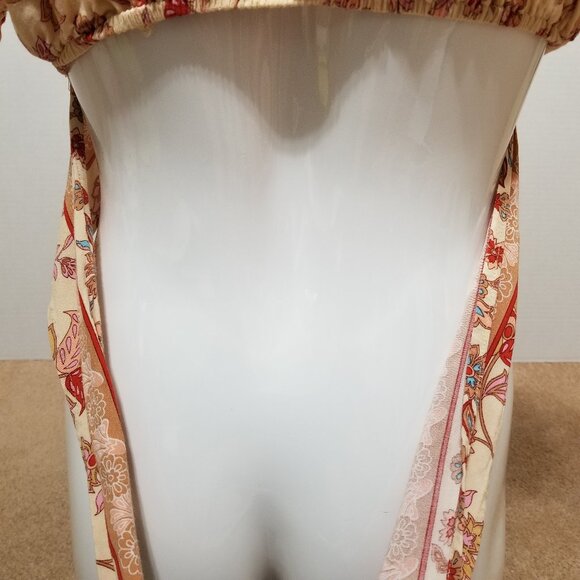 Rusttydustty top Large floral print cropped puff sleeve cutout tie back boho - Picture 11 of 13